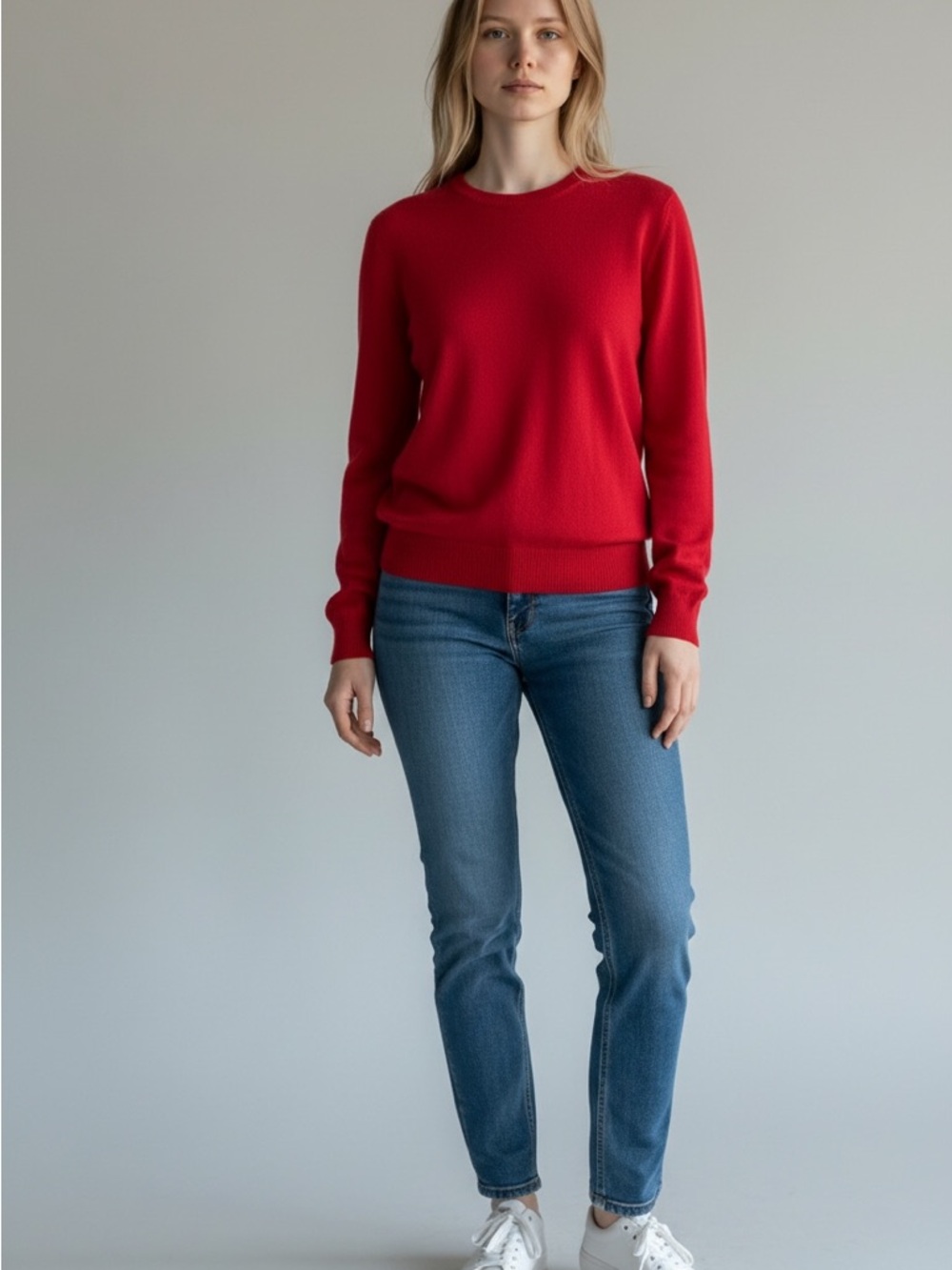 Women's Charter Club Luxury Red Cashmere Crew Neck Sweater Size Medium